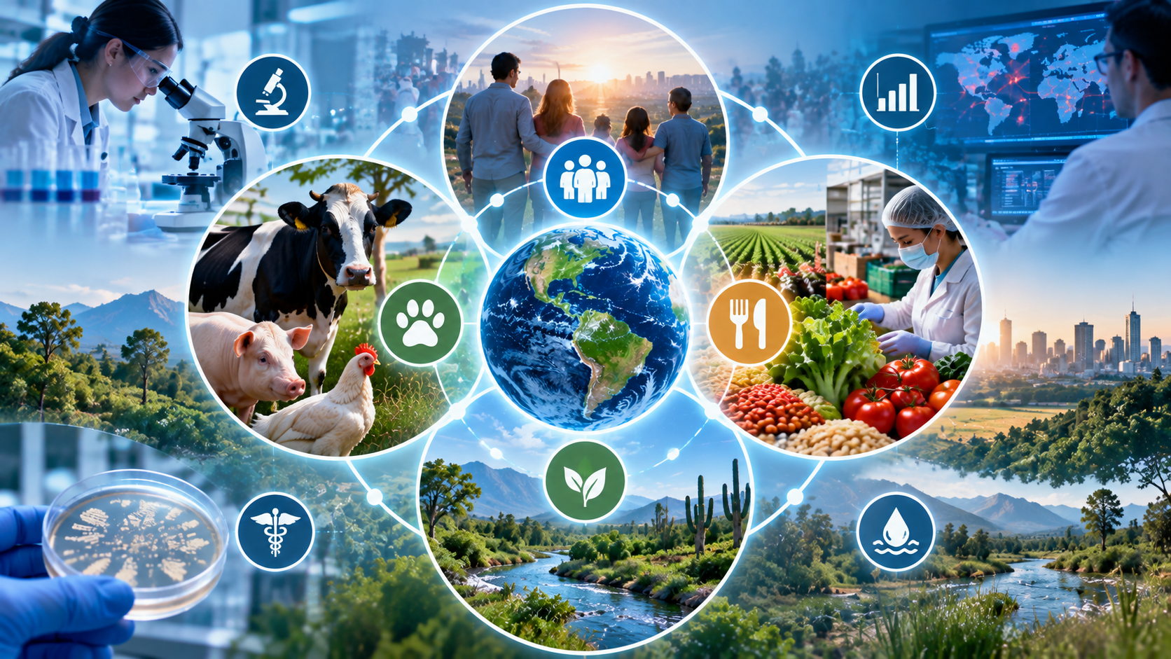 Enfoque One Health que conecta salud humana, animales, alimentos y ambiente